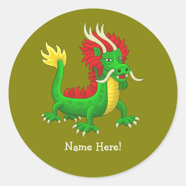 Sticker Rond Dragon Chinois Mythologique (Devant)