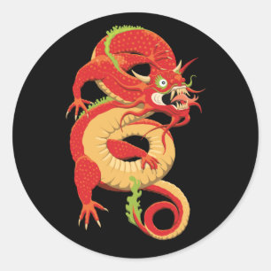 Sticker Rond Dragon chinois rouge