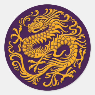 Sticker Rond Dragon chinois traditionnel jaune et violet Circl
