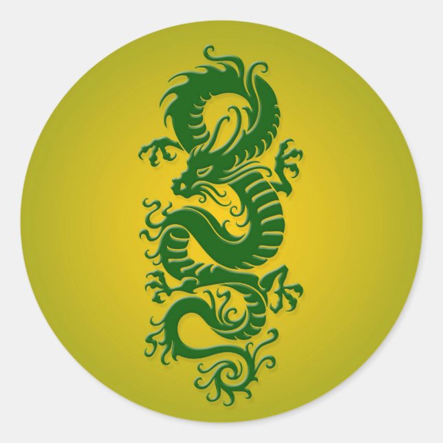 Sticker Rond Dragon chinois tribal vert et jaune (Devant)
