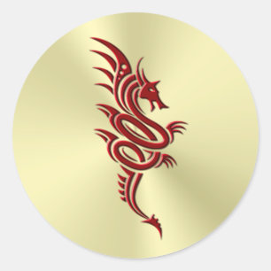Sticker Rond Dragon Crimson oriental, Embossed-effet sur l'or