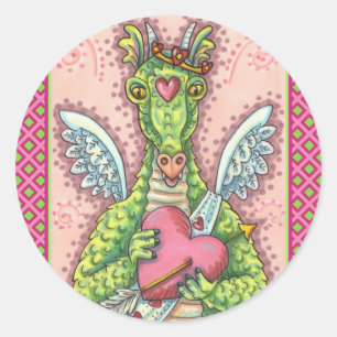STICKER ROND DRAGON CUPIDE, COEUR ET FLÈCHE IMAGINAIRE VALENTIN