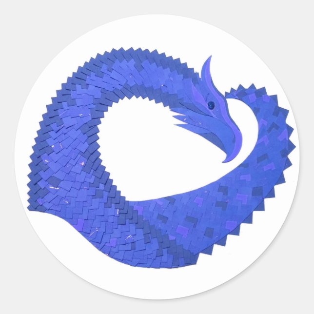 Sticker Rond Dragon de coeur bleu sur blanc (Devant)