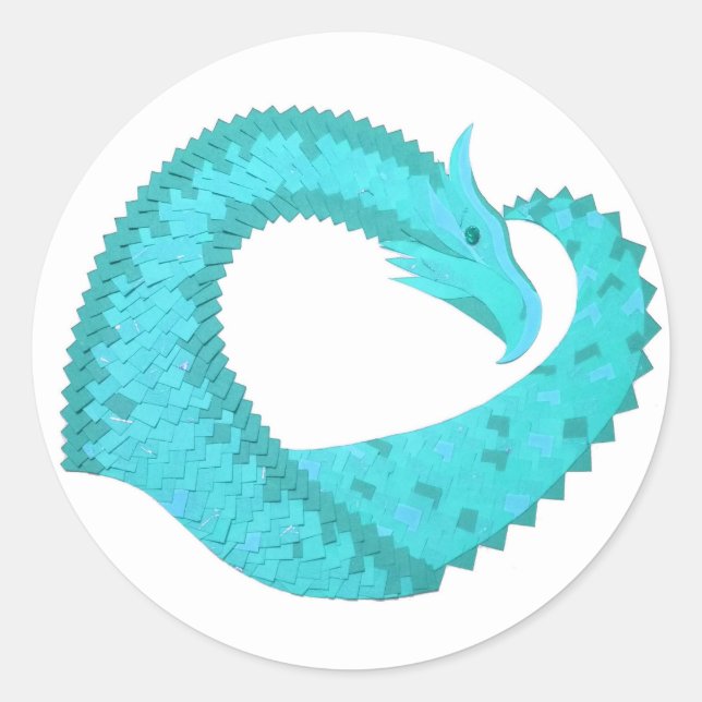 Sticker Rond Dragon de coeur du Verdigris en blanc (Devant)