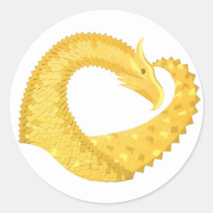 Sticker Rond Dragon de coeur jaune sur blanc