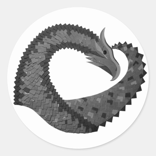 Sticker Rond Dragon de coeur noir sur blanc (Devant)