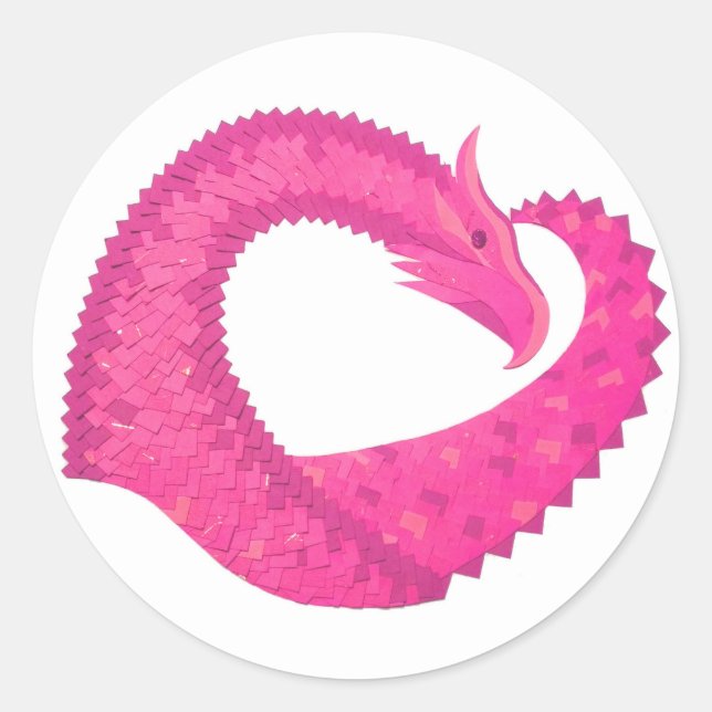 Sticker Rond Dragon de coeur rose chaud sur blanc (Devant)