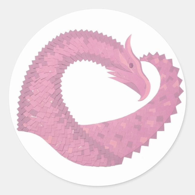 Sticker Rond Dragon de coeur rose sur blanc (Devant)