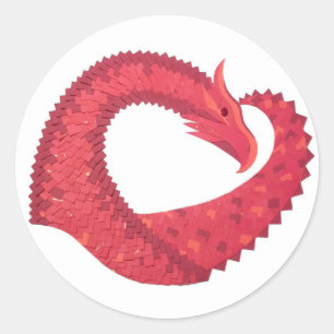 Sticker Rond Dragon de coeur rouge en blanc