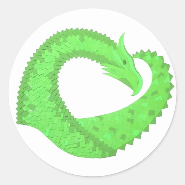 Sticker Rond Dragon de coeur vert citron blanc (Devant)