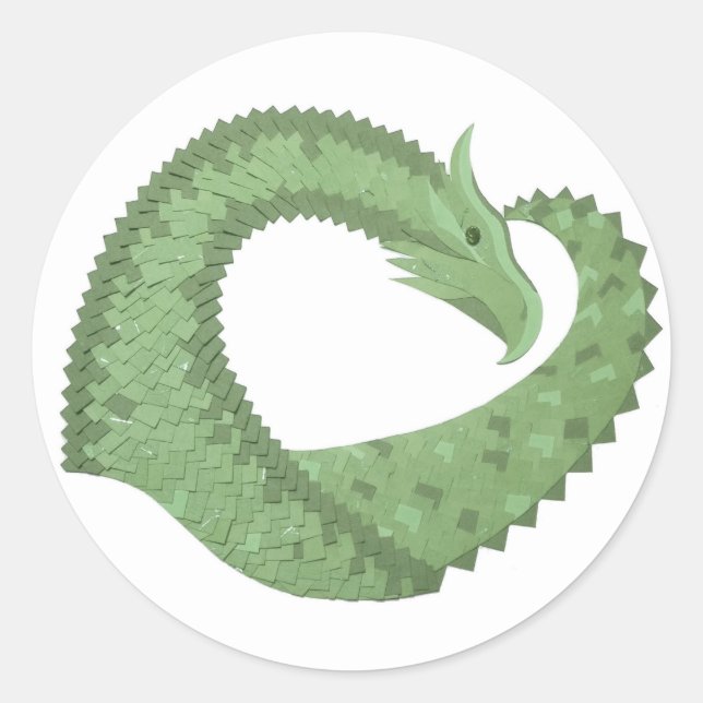 Sticker Rond Dragon de coeur vert olive blanc (Devant)