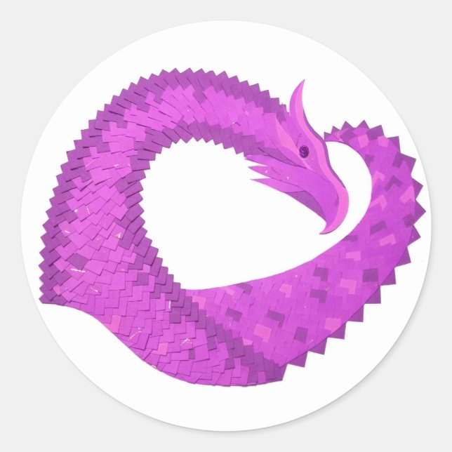 Sticker Rond Dragon de coeur violet clair sur blanc (Devant)
