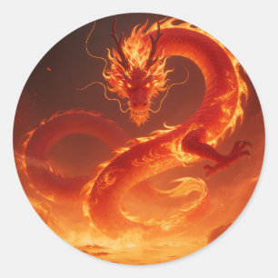 Sticker Rond Dragon de Feu Ardente   Dragon Fantastique de Flam