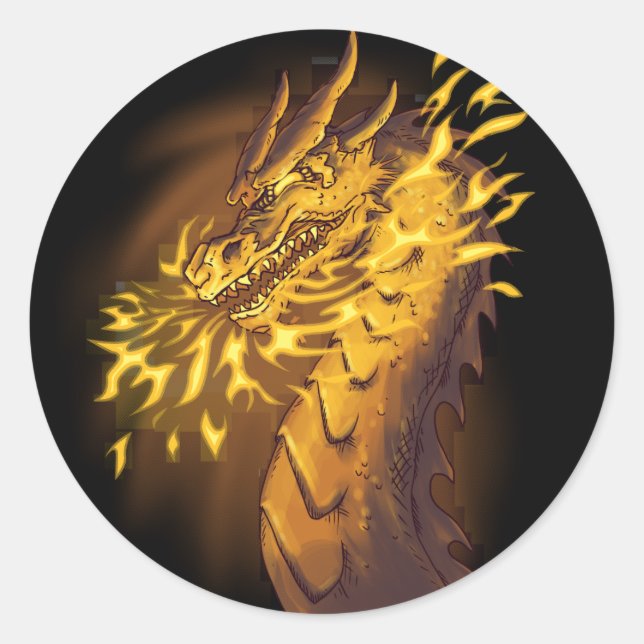 Sticker Rond Dragon de Feu Doré (Devant)