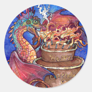 Sticker Rond Dragon de gâteau d'anniversaire