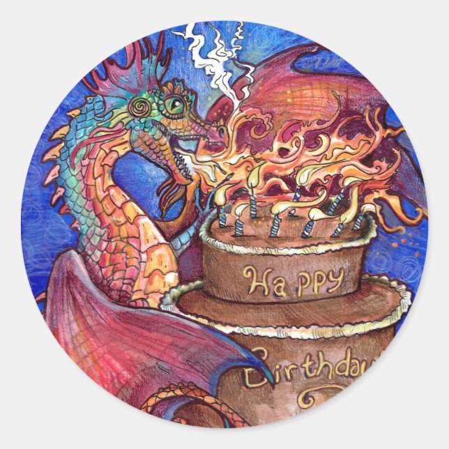Sticker Rond Dragon de gâteau d'anniversaire (Devant)