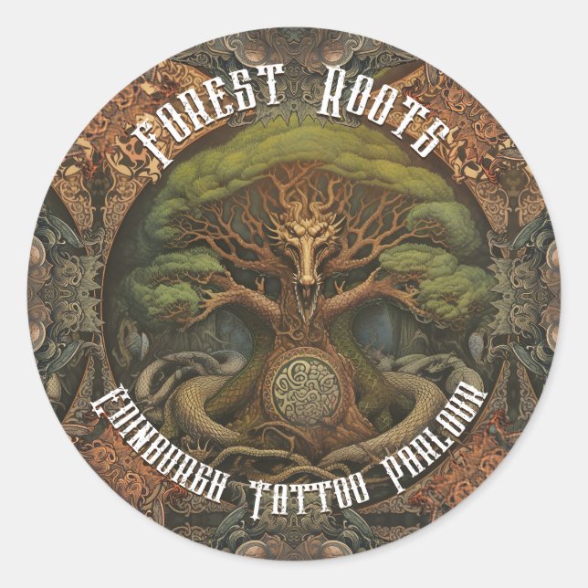 Sticker Rond Dragon de l'Arbre Celtique - Art de Tatouage Génér (Devant)