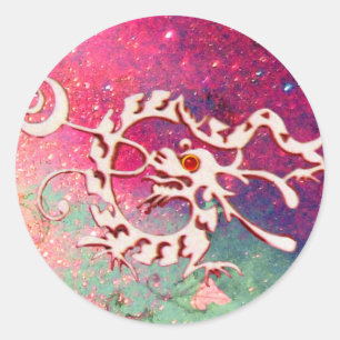 Sticker Rond DRAGON DE MER 2, vert rose bleu