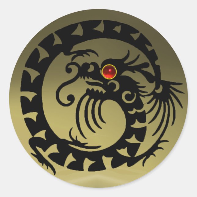 Sticker Rond DRAGON DE NAGE, noir, agate grise, rubis rouge (Devant)