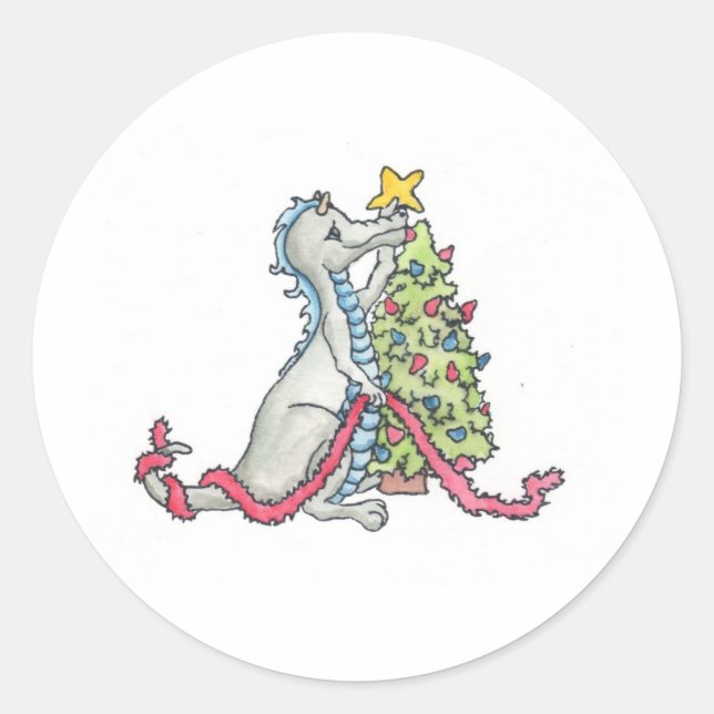 Sticker Rond Dragon de Noël (Devant)