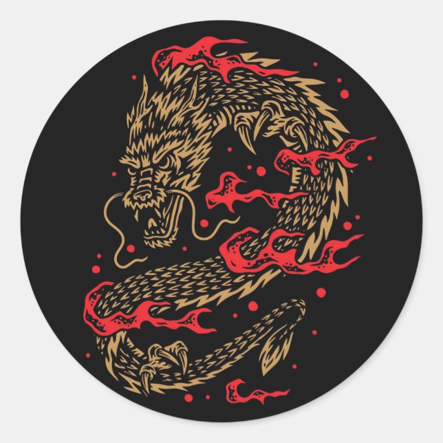 Sticker Rond Dragon de respiration incendie (Devant)