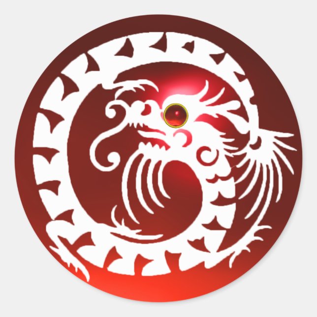 Sticker Rond DRAGON DE SNAKE, blanc, rubis rouge (Devant)
