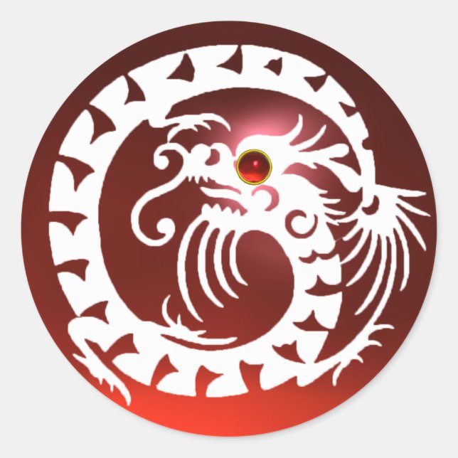 Sticker Rond DRAGON DE SNAKE, blanc, rubis rouge (Devant)