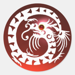 Sticker Rond DRAGON DE SNAKE, blanc, rubis rouge
