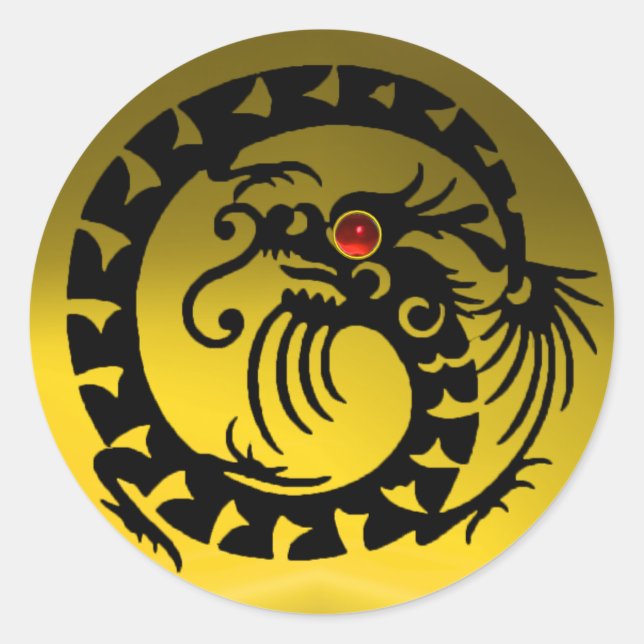 Sticker Rond DRAGON DE SNAKE, noir, topaz jaune, rubis rouge (Devant)