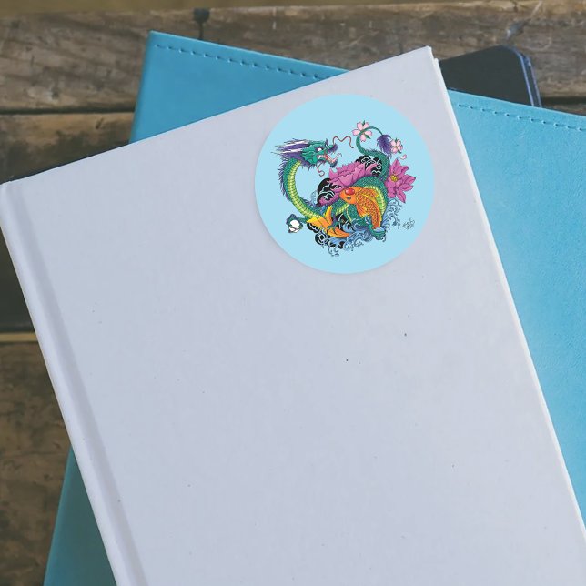 Sticker Rond Dragon d'eau chinois Poisson Koi (Créateur téléchargé)