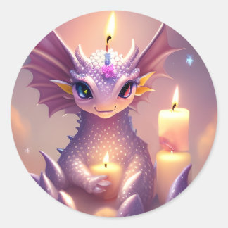 Sticker Rond Dragon d'Imaginaire aux bougies d'anniversaire