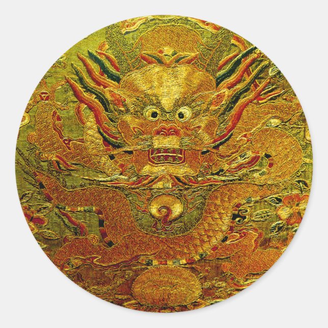 Sticker Rond Dragon d'or Broderie chinoise dynastie Ming (Devant)