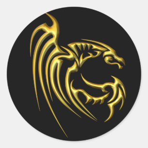 Sticker Rond Dragon d'or métallique