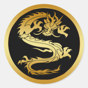 STICKER ROND DRAGON D'OR ORIENTAL