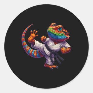 Sticker Rond Dragon Drôle À Haut Kick Karate Samurai Ninj