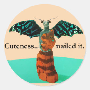 Sticker Rond Dragon et chat en bois