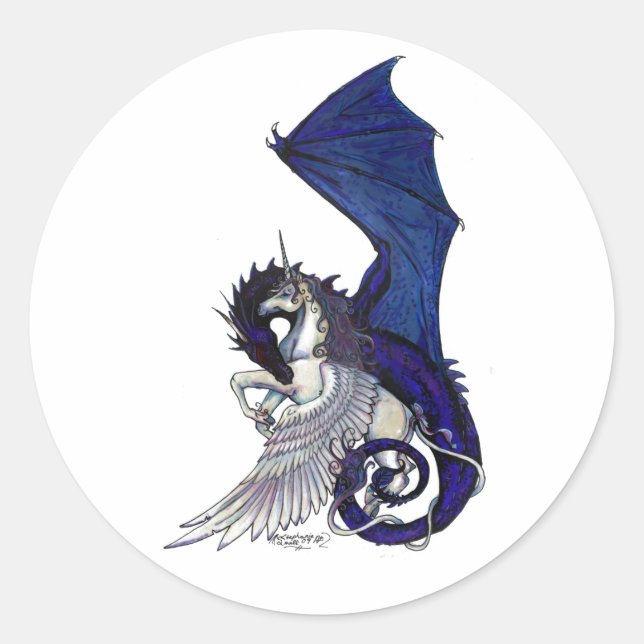 Sticker Rond Dragon et licorne (Devant)