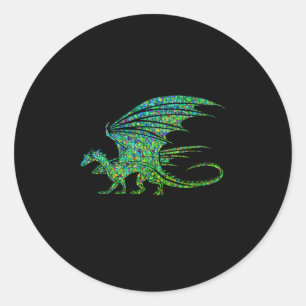 Sticker Rond Dragon Extraordinaire en mosaïque verte