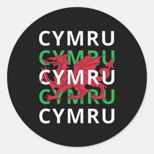 Sticker Rond Dragon gallois rouge Cymru Texte répétitif Racines