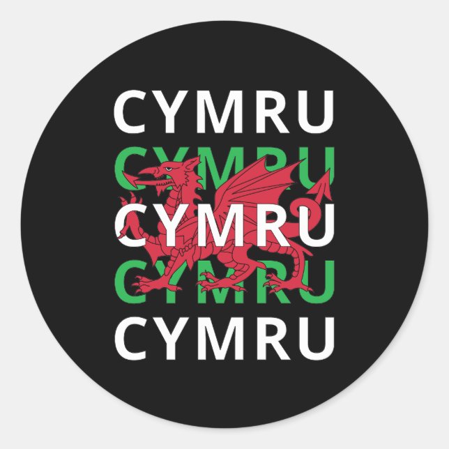 Sticker Rond Dragon gallois rouge Cymru Texte répétitif Racines (Devant)
