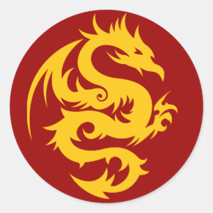 Sticker Rond dragon golden sur rouge