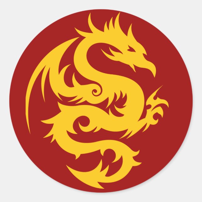 Sticker Rond dragon golden sur rouge (Devant)
