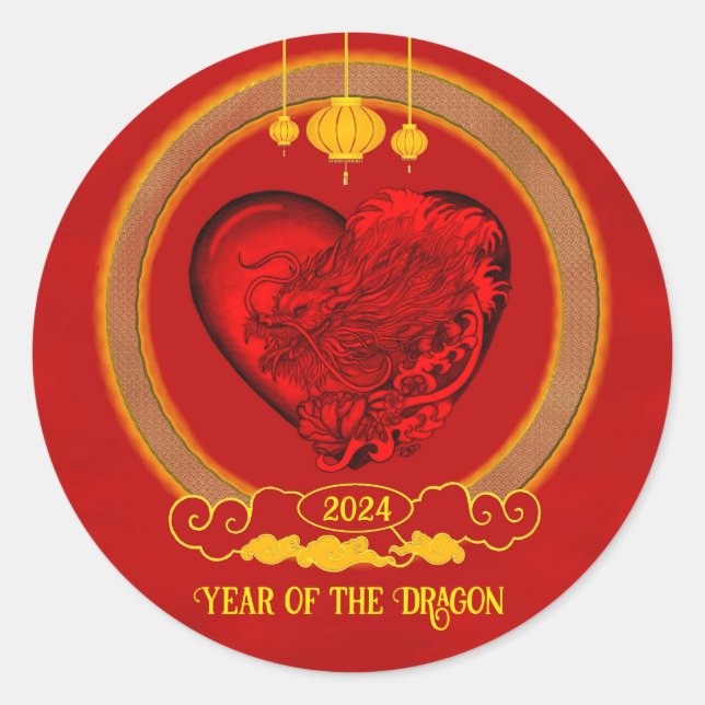 Sticker Rond Dragon Heart, Année du Dragon (Devant)