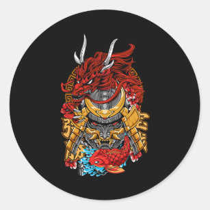 Sticker Rond Dragon japonais Cyberpunk Samurai Koi Fish Aesthet