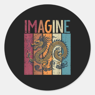 Sticker Rond Dragon Japonais Imagine Imaginaire Rétro Hommes My