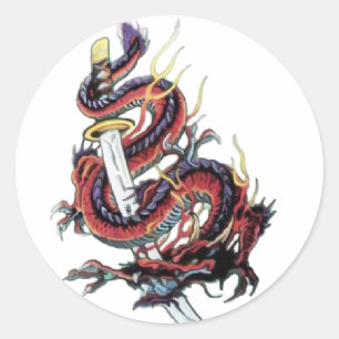 Sticker Rond Dragon japonais Katana de Sui Riu