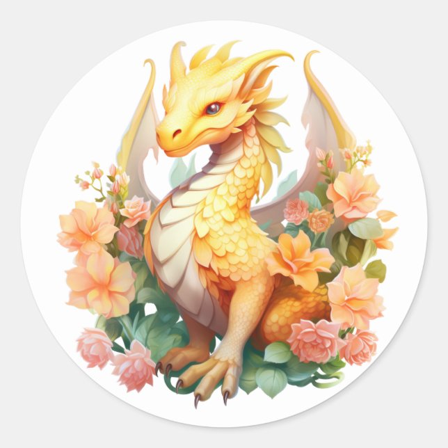 Sticker Rond Dragon jaune (Devant)