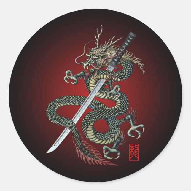 Sticker Rond Dragon katana (Devant)