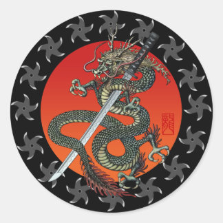 Sticker Rond Dragon katana 2