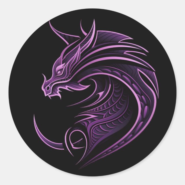 Sticker Rond Dragon Lilac minimaliste, tatouage style T-shirt (Devant)
